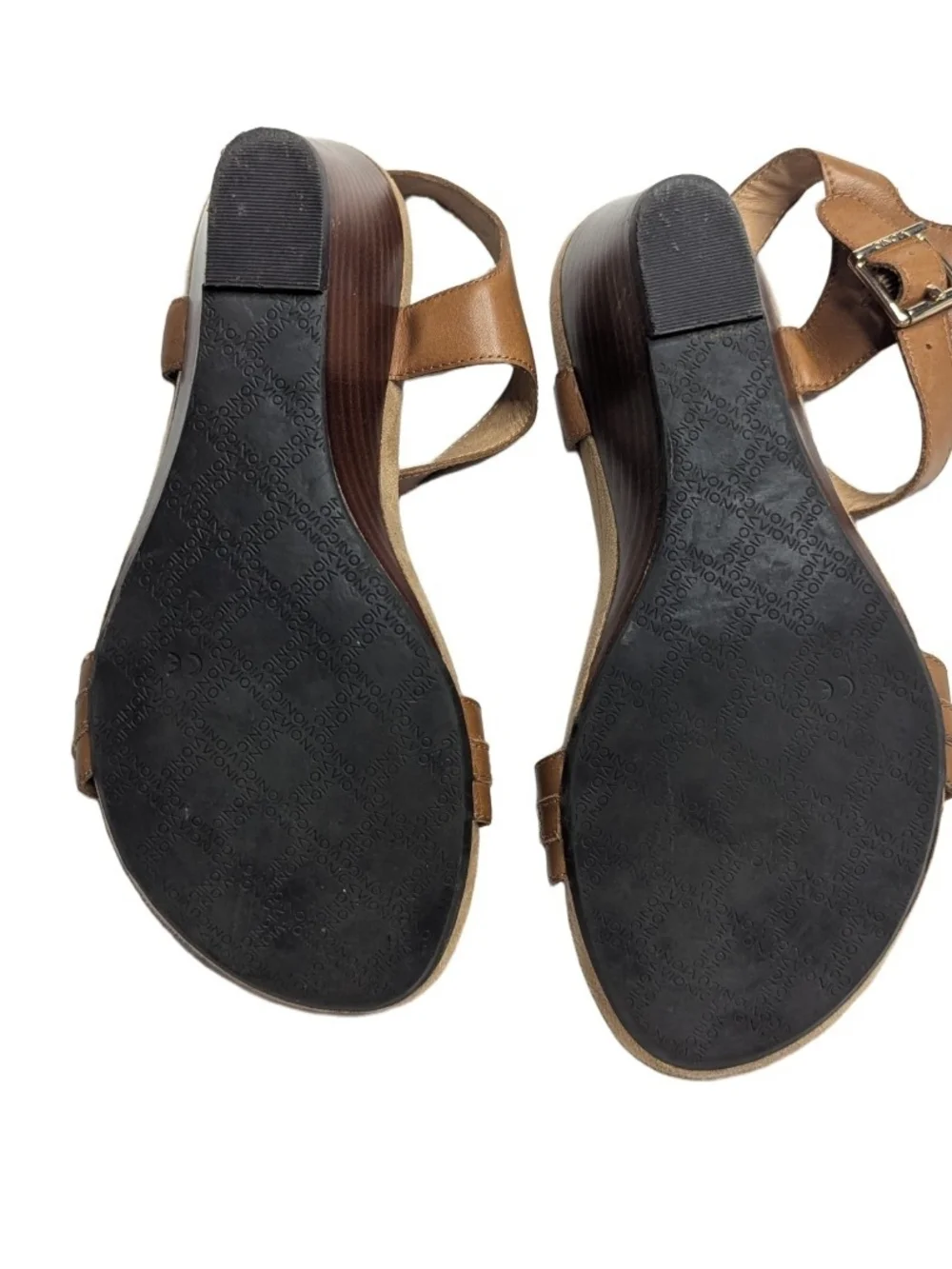 Vionic Noble Laurie Womens Brown Leather Buckle Strap Wedge Sandal Size 9.5